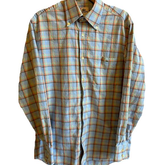 Lacoste Mens Plaid Long Sleeve Button Down Shirt Sz 38 Alligator Logo Preppy S - Picture 1 of 11